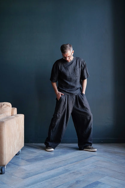 Harem linen pants for men, Lounge pants, Linen trousers, Mans organic pants, Natural flax trousers, Spring Summer trousers