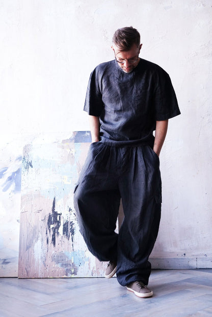 Harem linen pants for men, Lounge pants, Linen trousers, Mans organic pants, Natural flax trousers, Spring Summer trousers