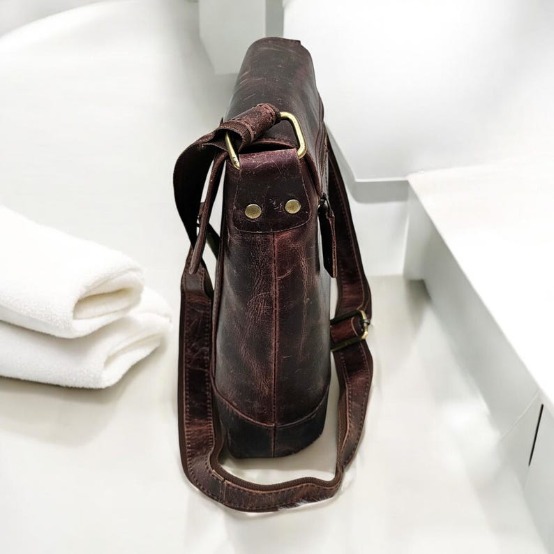 Handmade Dark Brown Leather Sling Bag | Marble Texture Crossbody Bag for Men & Women | Rustic Work and Travel Gift