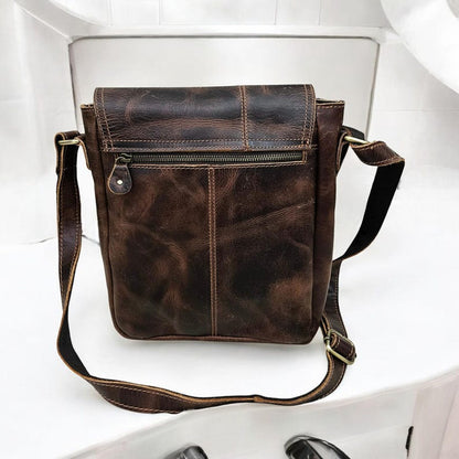 Handmade Dark Brown Leather Sling Bag | Marble Texture Crossbody Bag for Men & Women | Rustic Work and Travel Gift