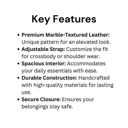 Handmade Dark Brown Leather Sling Bag | Marble Texture Crossbody Bag for Men & Women | Rustic Work and Travel Gift