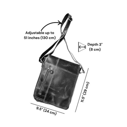 Handmade Dark Brown Leather Sling Bag | Marble Texture Crossbody Bag for Men & Women | Rustic Work and Travel Gift