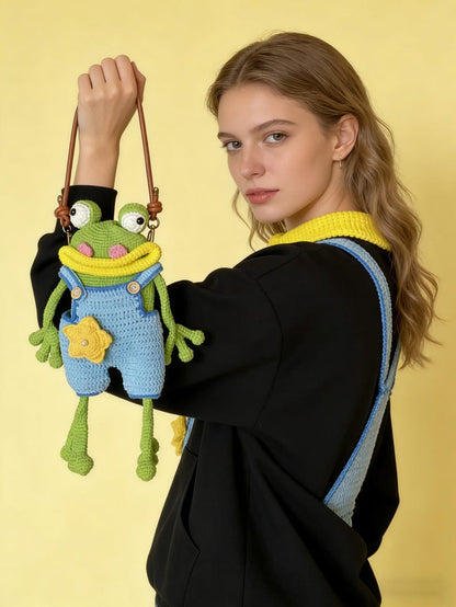 Crochet Frog Crossbody Bag, Handmade Frog Shoulder Purse, Cute Frog Bag for Women & Girls, Frog Plush Bag, Unique Gift