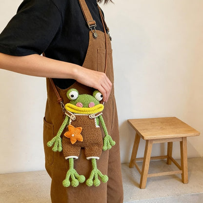 Crochet Frog Crossbody Bag, Handmade Frog Shoulder Purse, Cute Frog Bag for Women & Girls, Frog Plush Bag, Unique Gift