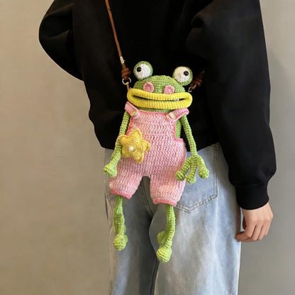 Crochet Frog Crossbody Bag, Handmade Frog Shoulder Purse, Cute Frog Bag for Women & Girls, Frog Plush Bag, Unique Gift