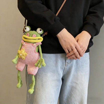 Crochet Frog Crossbody Bag, Handmade Frog Shoulder Purse, Cute Frog Bag for Women & Girls, Frog Plush Bag, Unique Gift