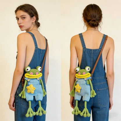 Crochet Frog Crossbody Bag, Handmade Frog Shoulder Purse, Cute Frog Bag for Women & Girls, Frog Plush Bag, Unique Gift
