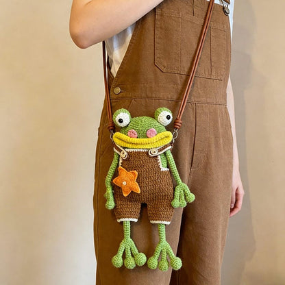 Crochet Frog Crossbody Bag, Handmade Frog Shoulder Purse, Cute Frog Bag for Women & Girls, Frog Plush Bag, Unique Gift
